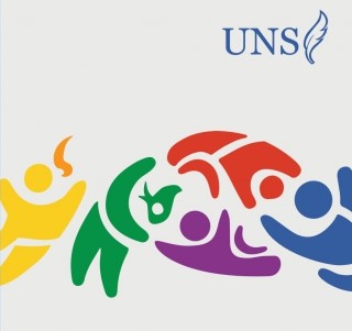 Imagen decorativa con el logo. Personajes diversos de colores